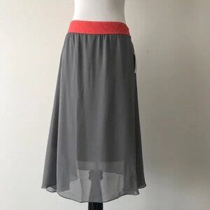NWT LuLaRoe S Lola Skirt gray chiffon body orange elastic waistband minimalist